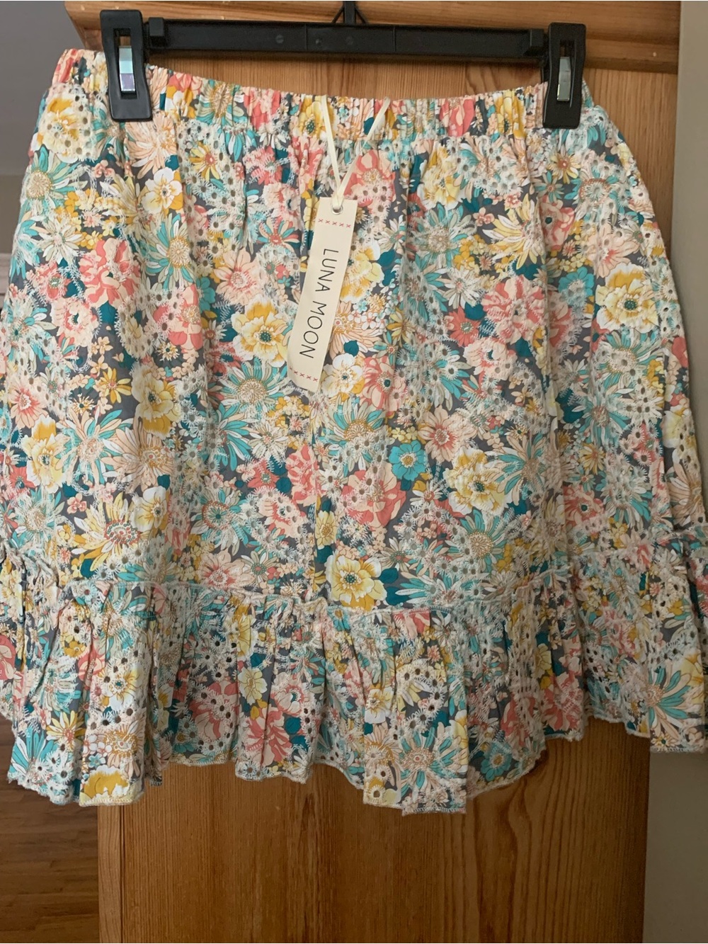 Luna Moon Pastel Floral eyelet short Skirt — Multi Floral